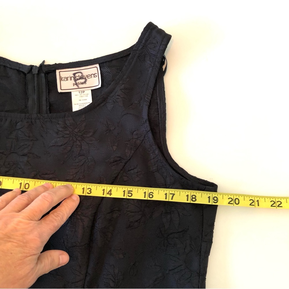 Vintage Karin Stevens Petites 2 Piece Jacquard Dress Suit Black 12P Bow Cuff - Picture 13 of 17